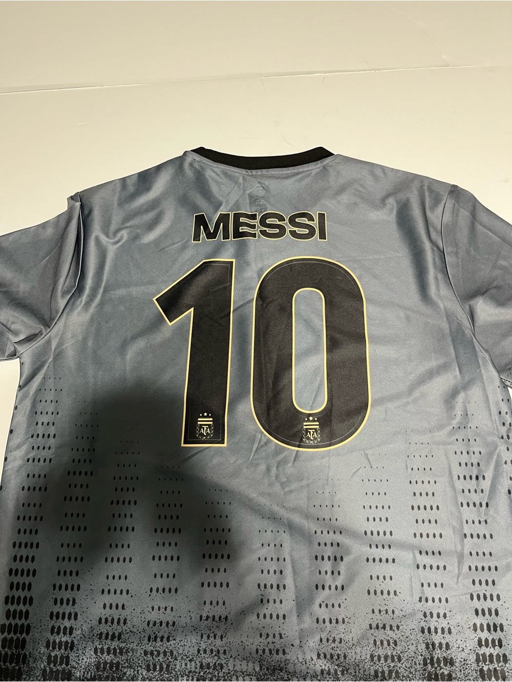 FA Mens Messi #10 Gray and Black Soccer Jersey